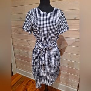 NWT J. McLaughlin | Sadie Dress Linen Gingham Print Navy Blue White | Size 8